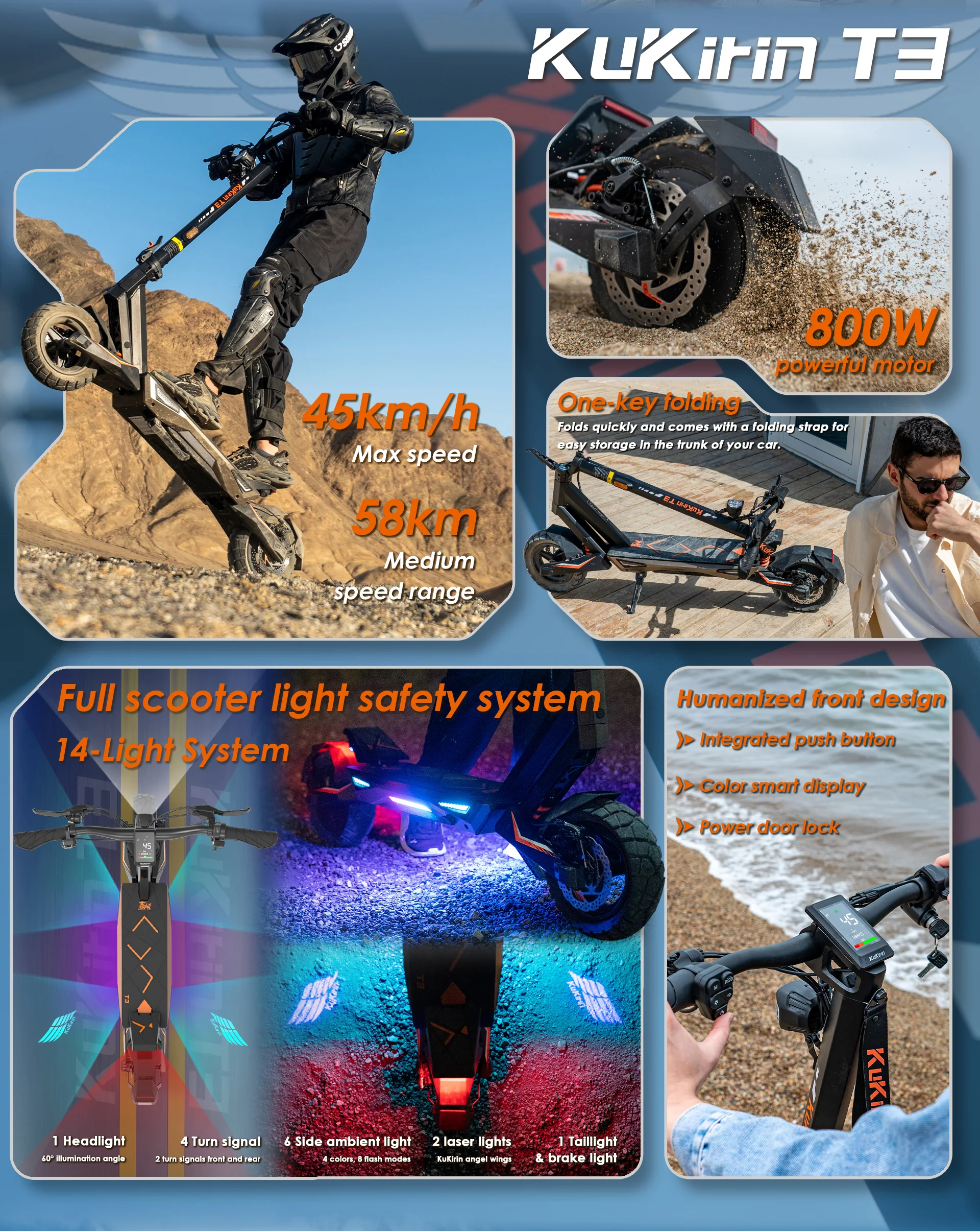 KuKirin T3 elektriskais skrejritenis 800W