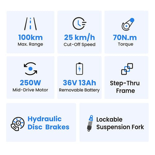 Elektrovelosipēds Touroll MA2 250W vidējas piedziņas motors 36V 13Ah