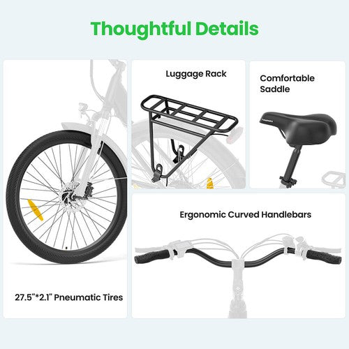 Touroll J1 Pro elektriskais velosipēds, 250W motors, 36V 15.6Ah