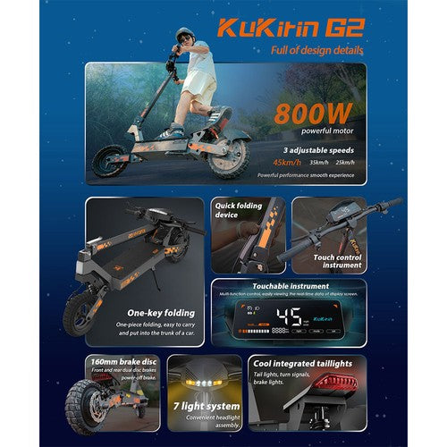 KuKirin G2 Elektriskais Skūteris 2025. gada versija, 800W motors, 48V 15.6Ah akumulators.