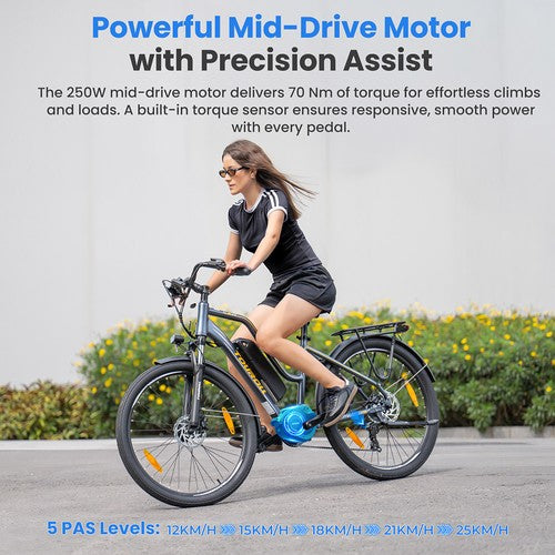 Elektrovelosipēds Touroll MA2 250W vidējas piedziņas motors 36V 13Ah