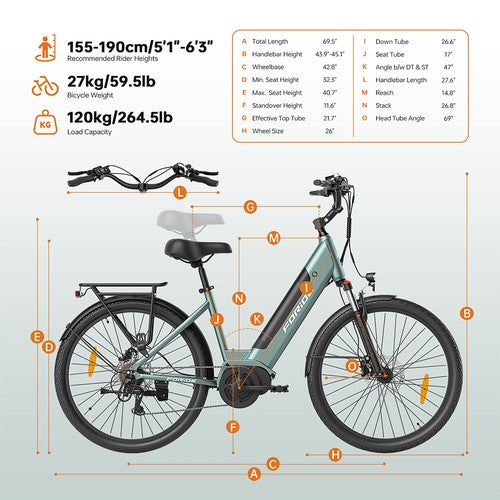 Foride Urbano 1 elektriskais velosipēds, 250 W, 36 V 13 Ah