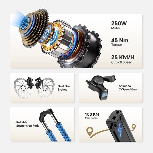 Touroll J2 ST Elektriskais Divritenis, 250W Motors, 36V 15.6Ah