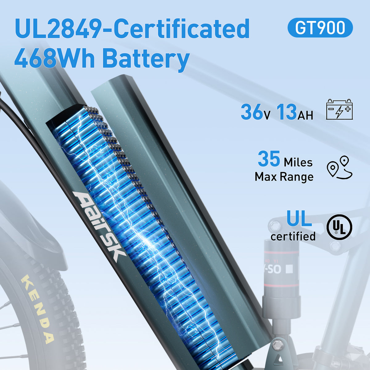 Aairsk GT900 elektriskais velosipēds ar 400 W motoru, 36 V, 13 Ah ietilpību