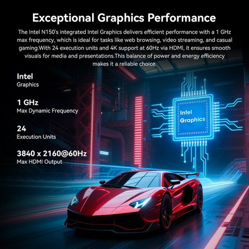 CHUWI LarkBox X mini dators, Intel N150 4 kodolu procesors ar maksimālo frekvenci 3,6 GHz, 16 GB RAM, 512 GB atmiņa