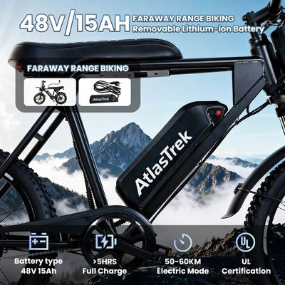 AtlasTrek V8 Max elektriskais velosipēds, 48V, 15Ah, 500W