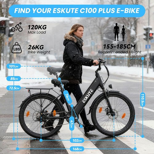 ESKUTE C100 PLUS elektriskais velosipēds ar 250 W motoru, 36 V, 13 Ah