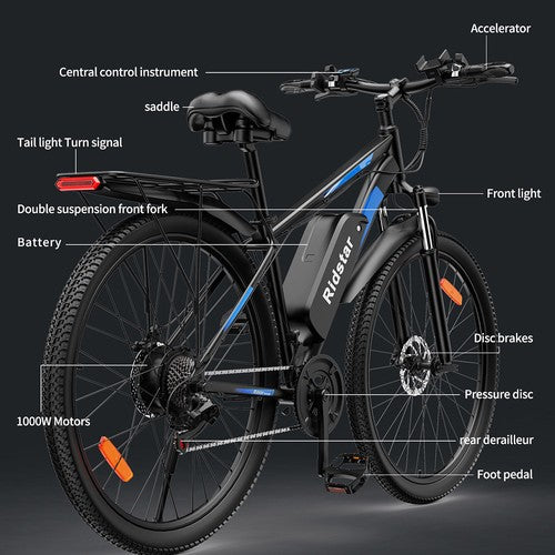 Ridstar S29 Pro elektriskais velosipēds, 1000 W motors, 48 ​​V, 21 Ah