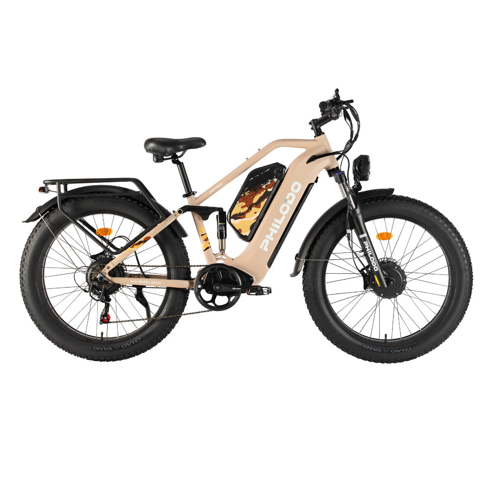 PHILODO Jumbo divu motoru, divu akumulatoru, pilnas piekares elektriskais velosipēds