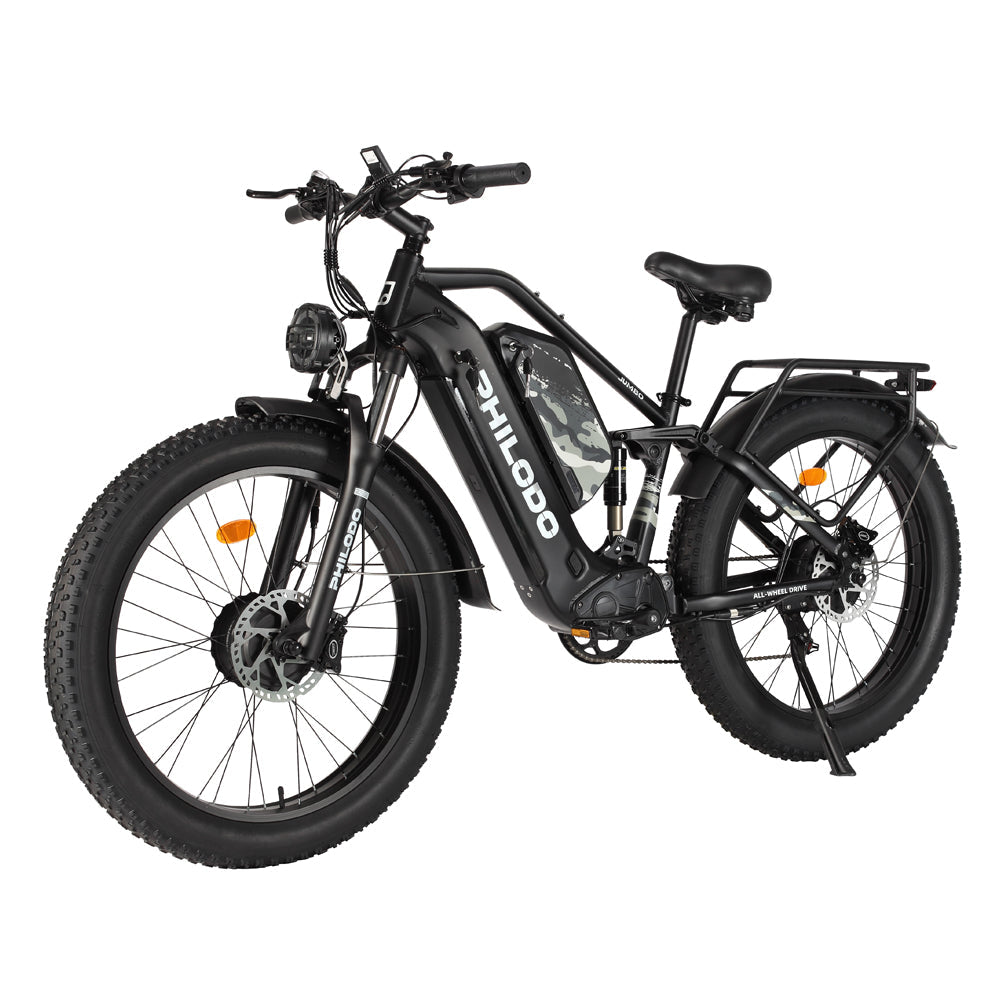 PHILODO Jumbo divu motoru, divu akumulatoru, pilnas piekares elektriskais velosipēds