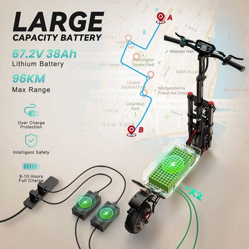 FENGQS GT8 PRO Elektriskais skrejritenis, 2800W*2 motors, 67.2V 38Ah