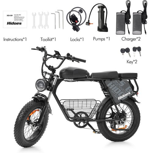 Hidoes B9 elektriskais velosipēds, 750 W motors, 48 V 18,2 Ah + 15,6 Ah dubults akumulators