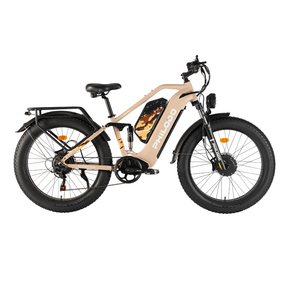 PHILODO Jumbo divu motoru, divu akumulatoru, pilnas piekares elektriskais velosipēds