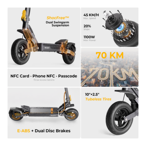 Ausom Gosoul 2 elektriskais skrejritenis, 800 W motors, 48 V 13 Ah