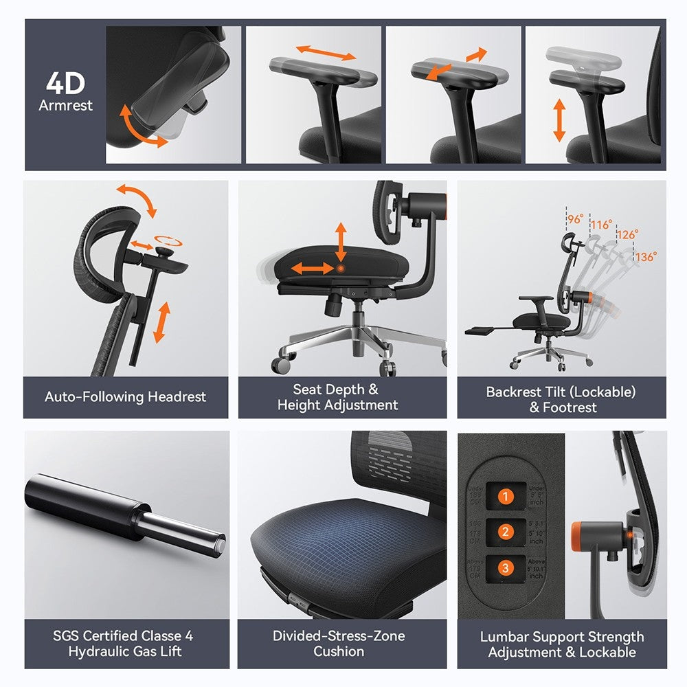 NEWTRAL MagicH-BPro ergonomiska krēsls ar kāju balstu