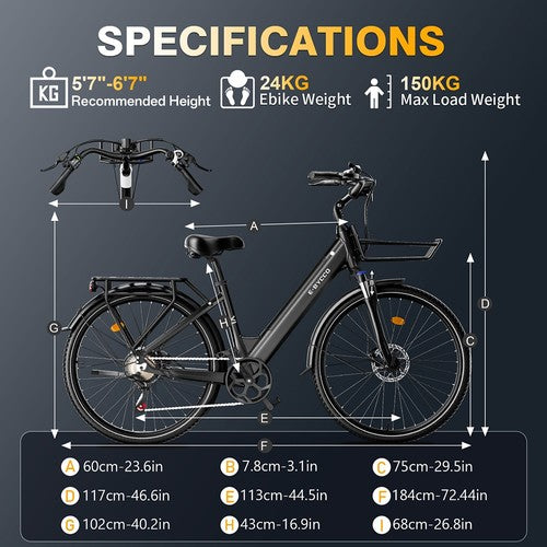 E·Bycco V1 elektriskais velosipēds, 250W motors, 36V 15,6Ah