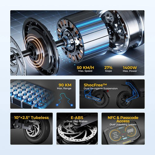 Ausom Gosoul 2 Pro elektriskais skrejritenis 1000W motors 48V18Ah