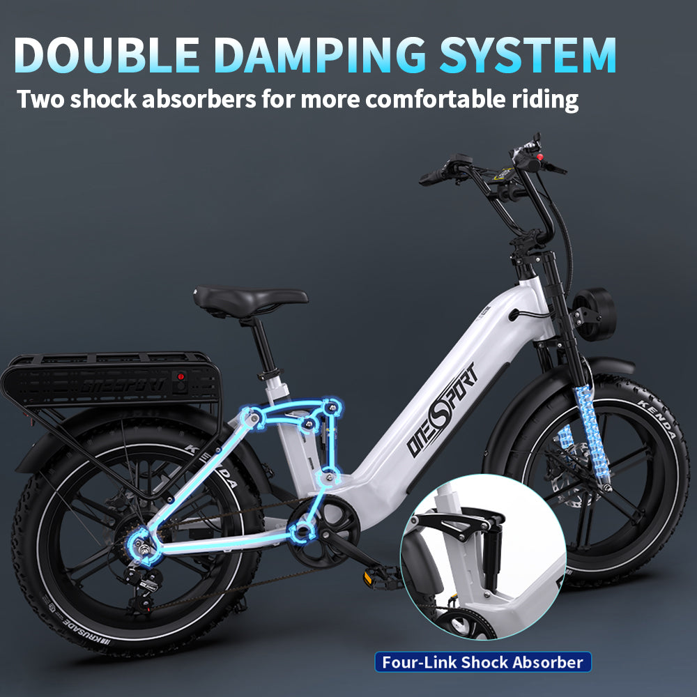 Oneport OT08 Pro pilnas piekares elektriskais velosipēds 18Ah 2x