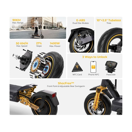 „Ausom K20 Pro“ elektriskais skrejritenis, 1000 W motors, 48 V 18 Ah